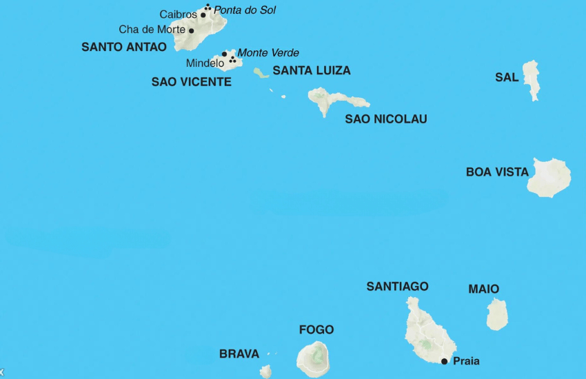 Carte des différentes îles du Cap-Vert