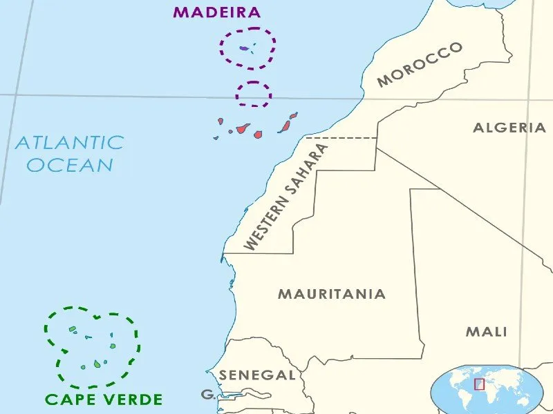 Situation géographique Cap-Vert vs Madère